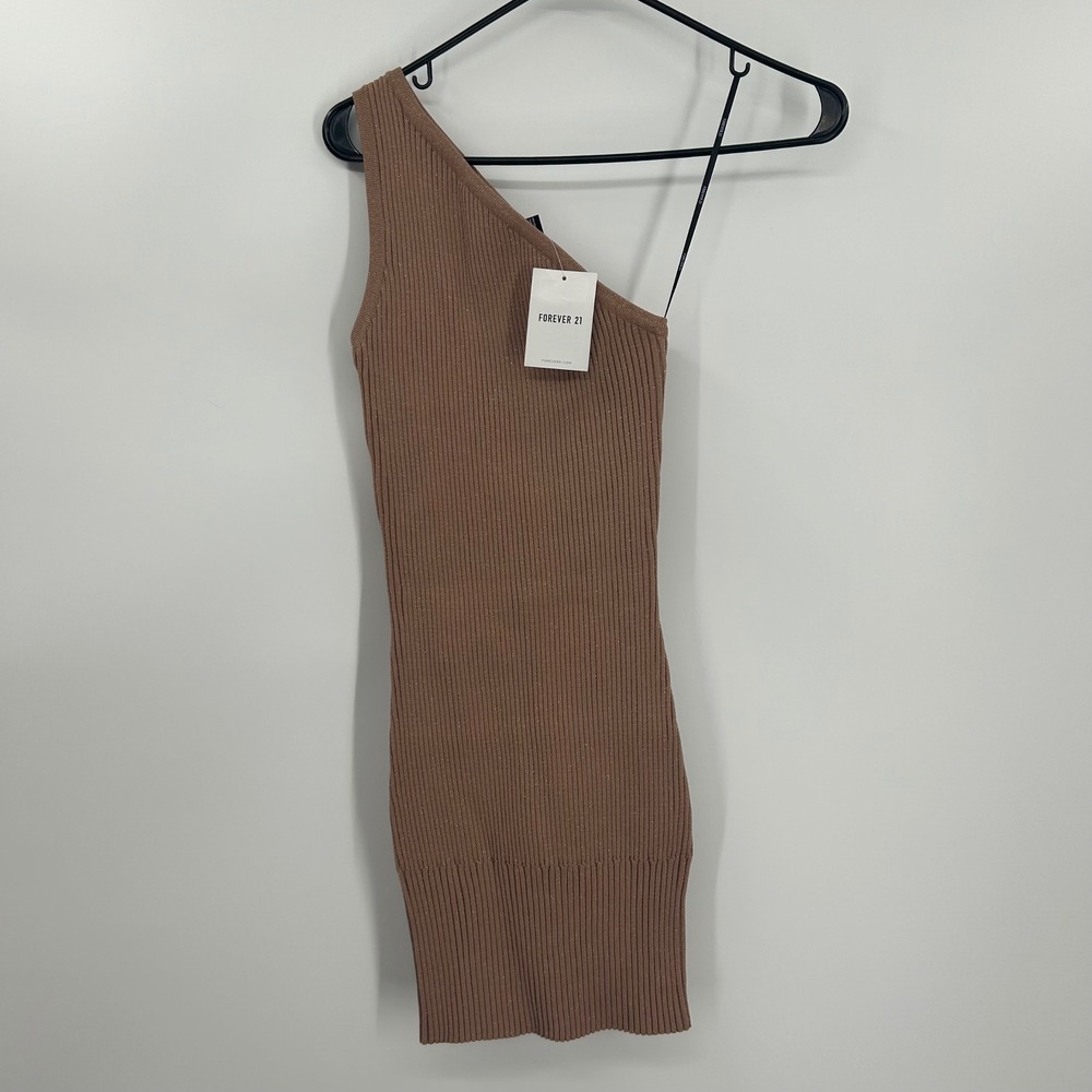 ribbed knit mini dress forever 21 | Dresses | Forever 2 Womens One Shoulder Taupe Gold Metallic Small Aumarquepage